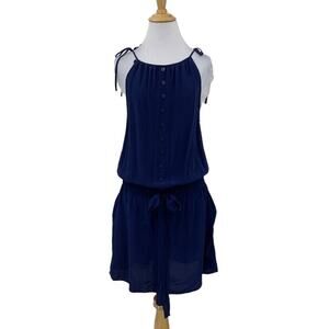 Quiksilver Blouson Silk Dress S Small Shirred Waist Tie Straps Beach Cover Up